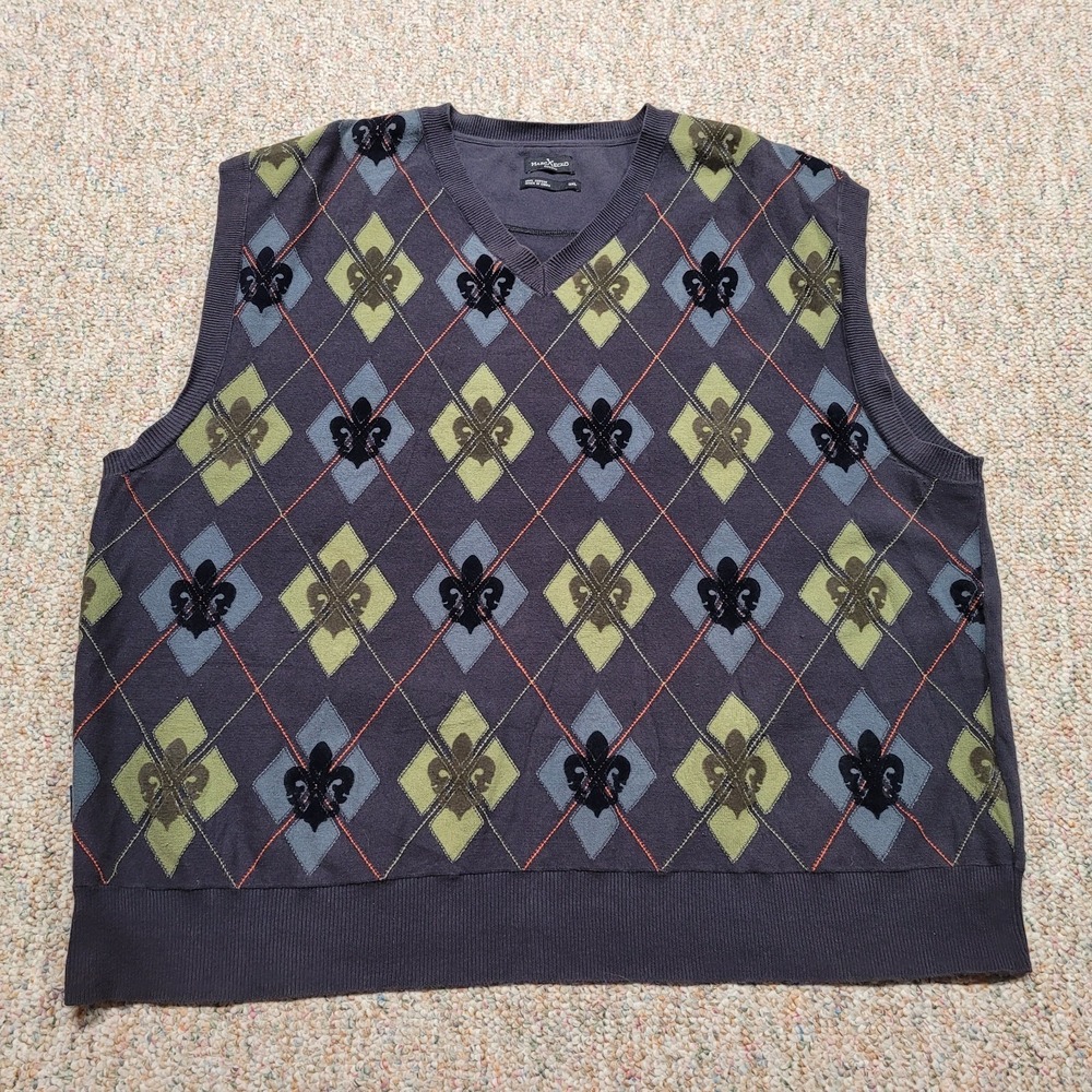 Marc Ecko Sweater Vest Mens 3XL Argyle Preppy Academia Pullover Cotton Cut & Sew